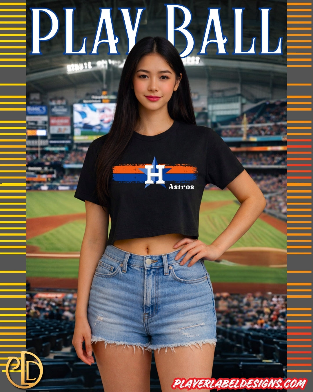 Custom Painter's Stripes Houston Baseball Women's Shaka Wear Crop Top