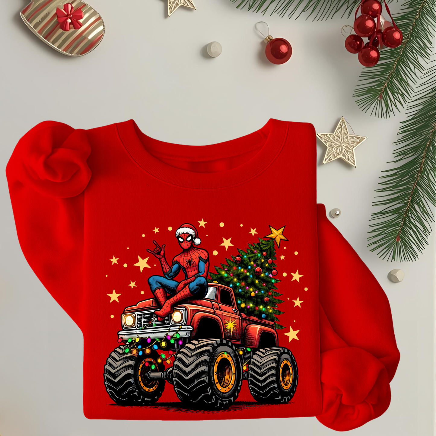 Superhero Christmas Monster Truck - Unisex Crew Neck Sweatshirt