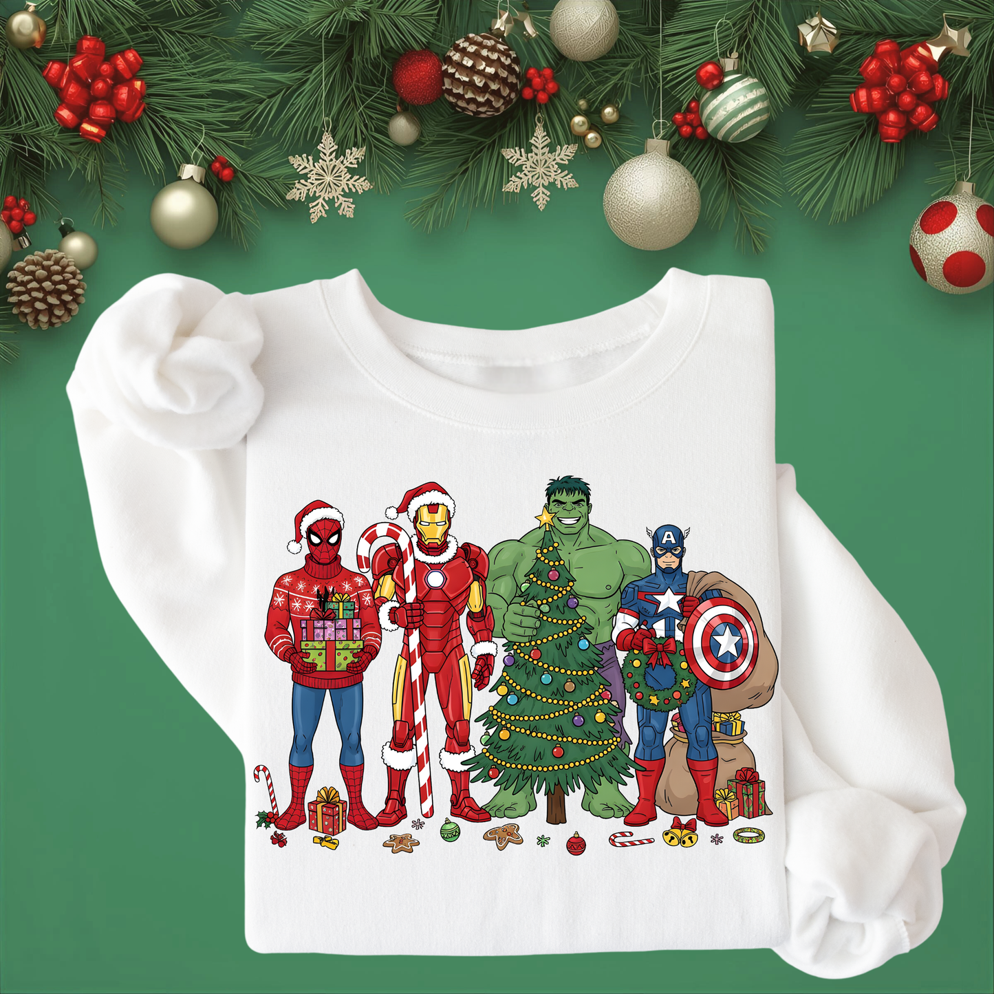 Superhero Friends Christmas - Unisex Crew Neck Sweatshirt
