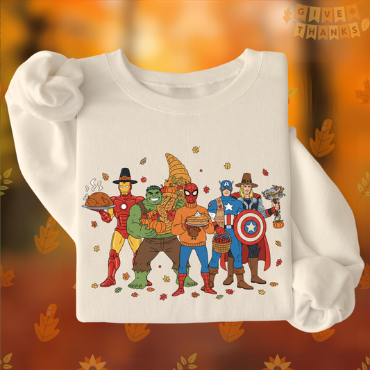 Classic Superhero Thanksgiving - Unisex Crew Neck Sweatshirt