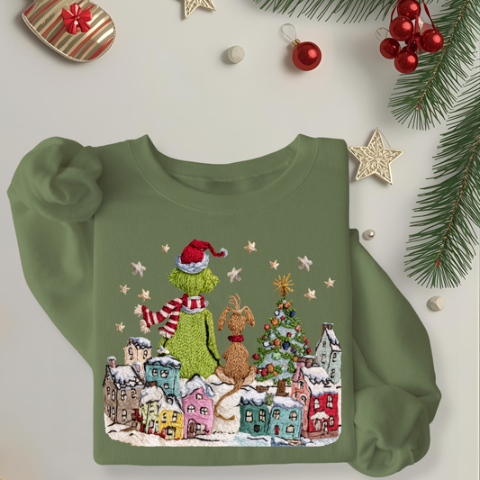 Christmas Town Yarn-like Print - Unisex Crew Neck Sweatshirt