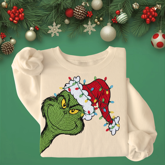 Retro Green Guy Yarn Style Print - Unisex Crew Neck Sweatshirt