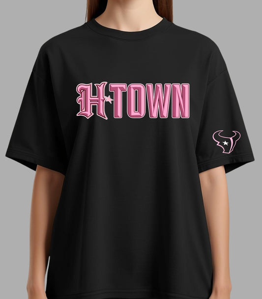 Custom Football Pink HTown Design - Available in T-Shirt and Crop Top options