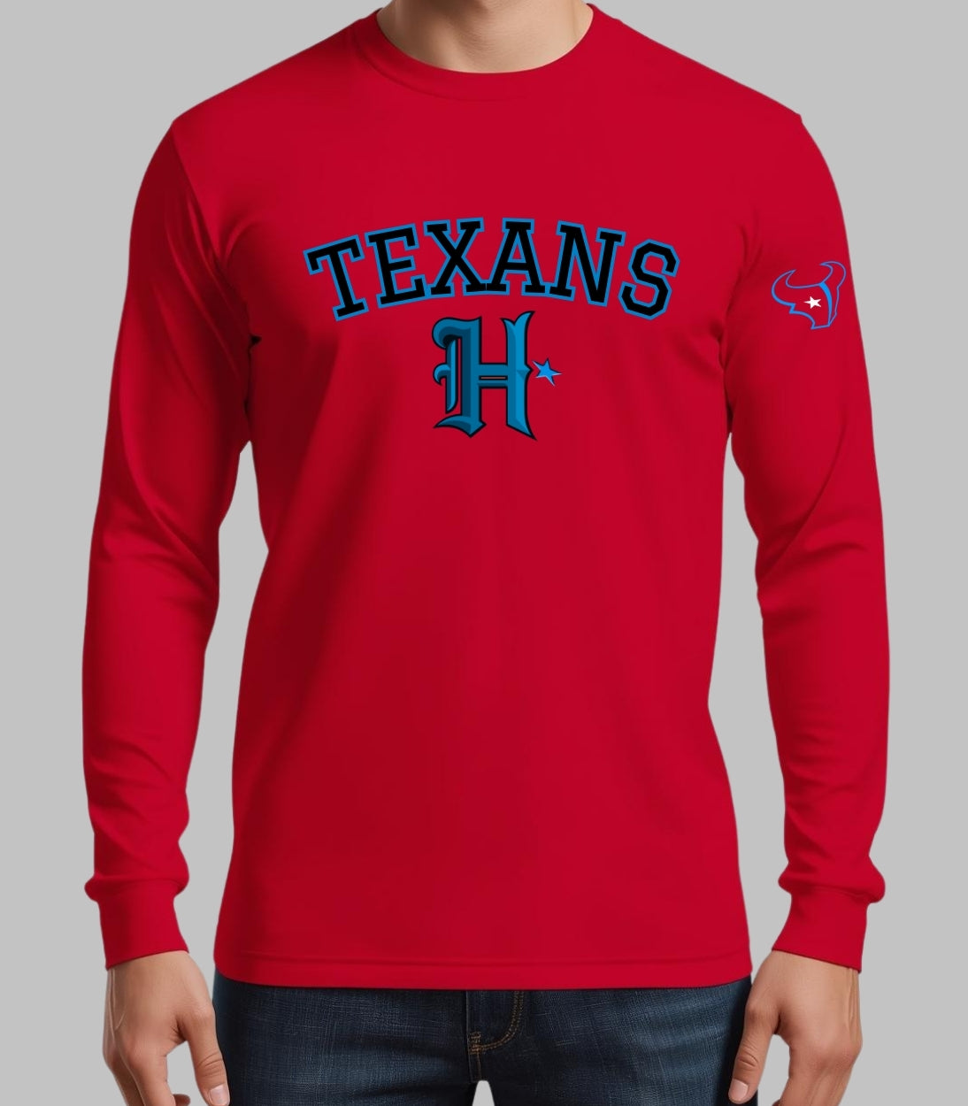 Custom Football H-Town Red Design - T-Shirt or Long Sleeve shirt