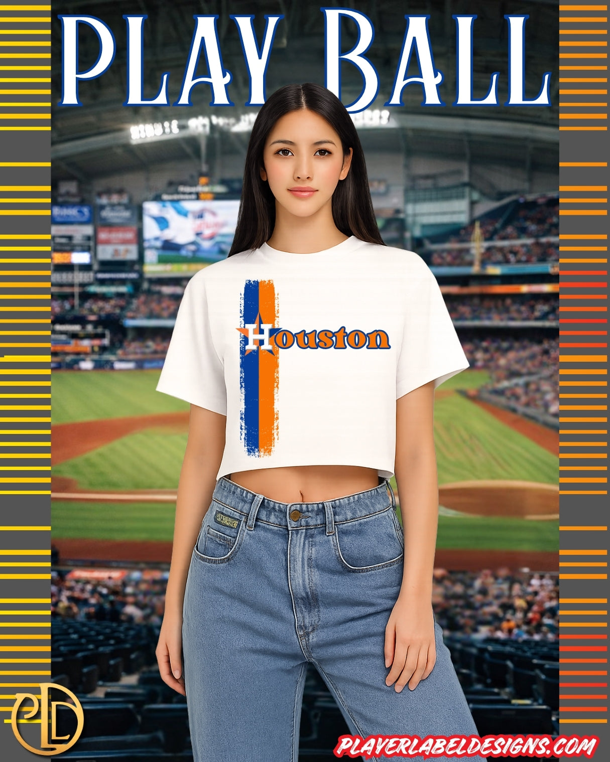 Custom Houston Baseball Vertical Striped Women's Shaka Wear Crop Top
