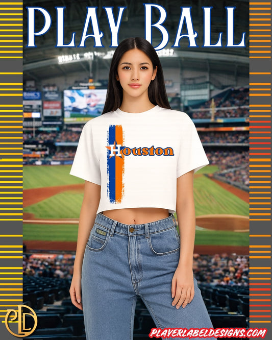 Custom Houston Baseball Vertical Striped Women's Shaka Wear Crop Top