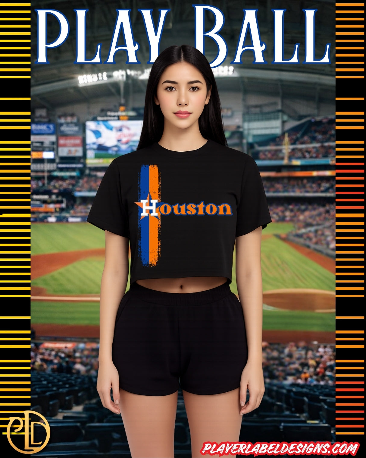 Custom Houston Baseball Vertical Striped Women's Shaka Wear Crop Top