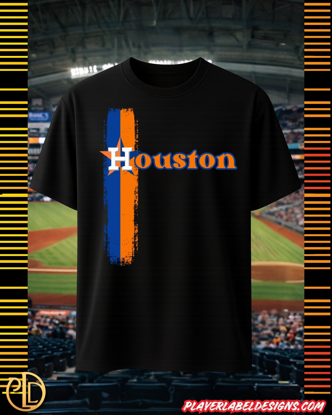 Custom Houston Baseball Vertical Striped T-Shirt - Heavy or Light Cotton Options