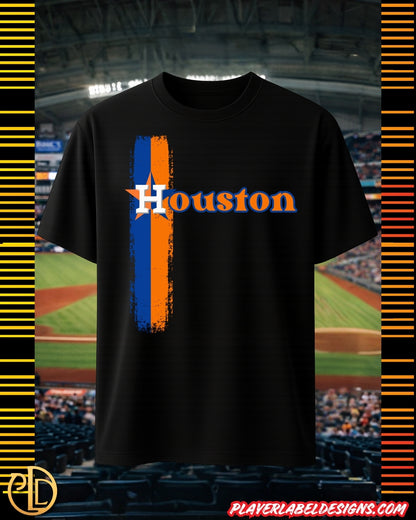Custom Houston Baseball Vertical Striped T-Shirt - Heavy or Light Cotton Options