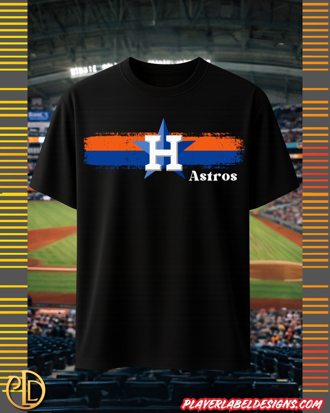Custom Painter's Stripes Houston Baseball T-shirt - Heavy or Light Cotton Options