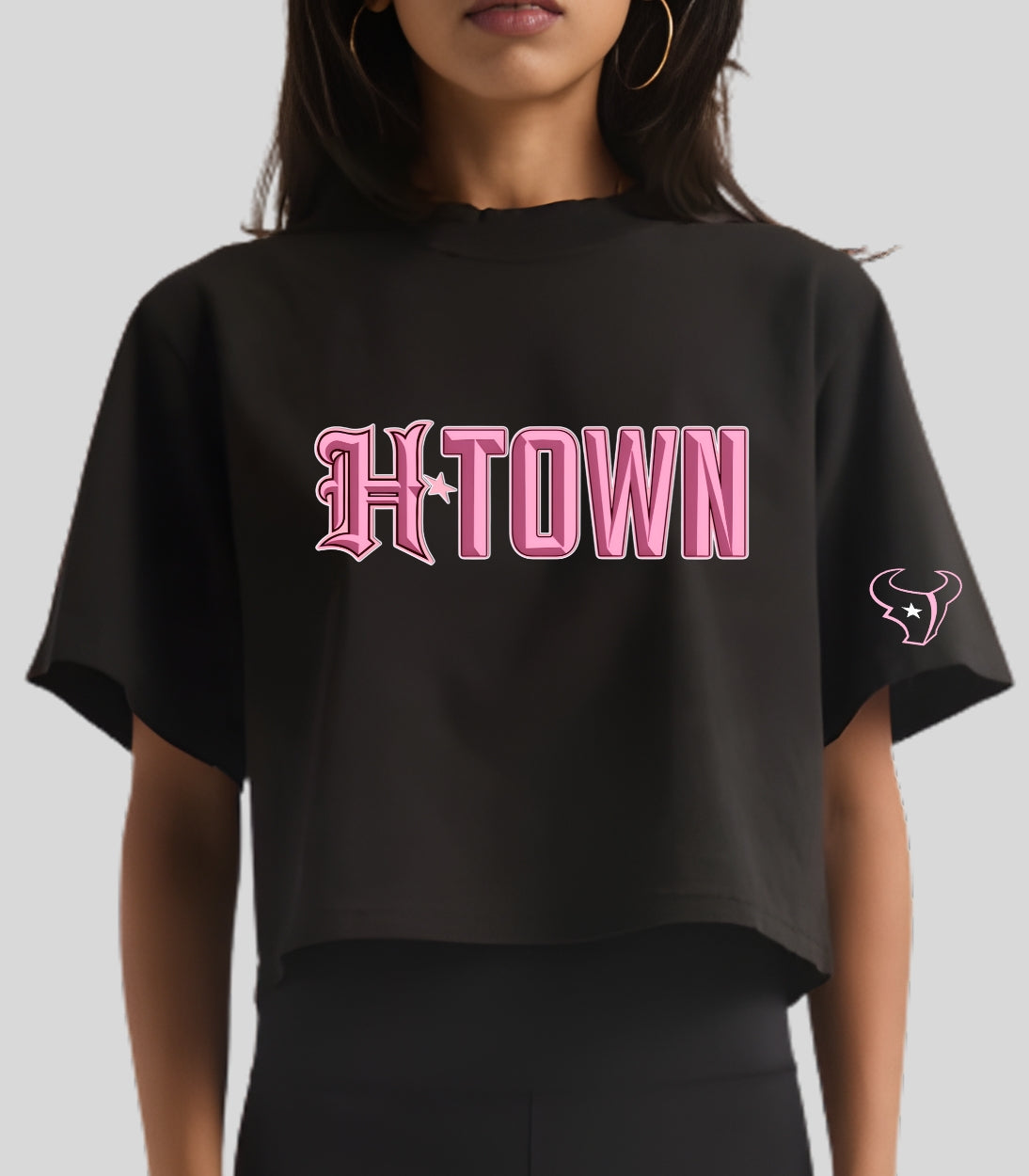 Custom Football Pink HTown Design - Available in T-Shirt and Crop Top options