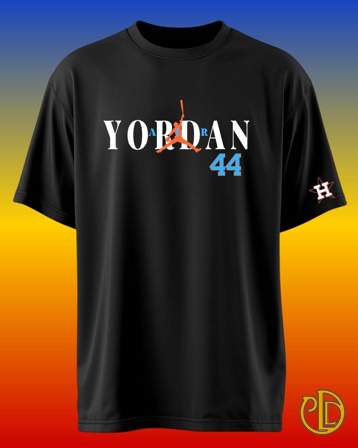 Black t-shirt with Jordan logo and number 44 on a gradient background