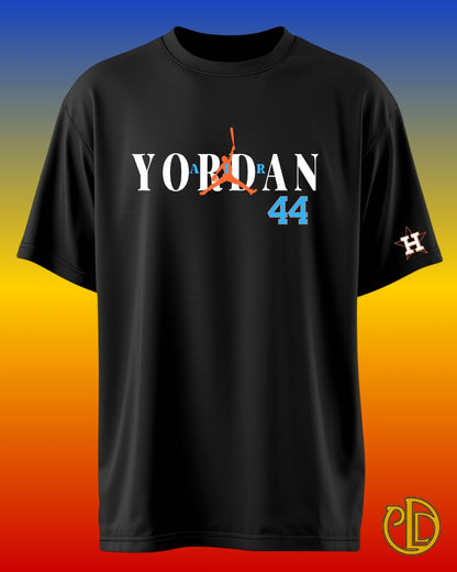 Black t-shirt with Jordan logo and number 44 on a gradient background
