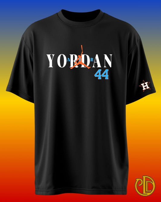 Black t-shirt with Jordan logo and number 44 on a gradient background