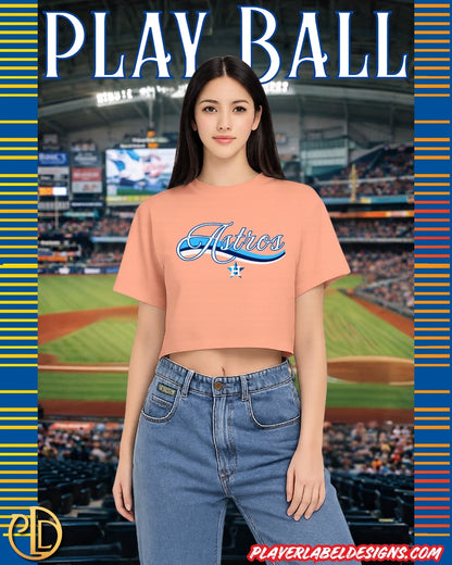 Custom Blue Wave Houston Baseball Shaka Wear Women's Crop Top