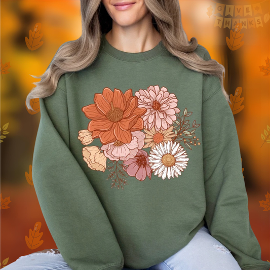 Festive Fall Flowers -Crew Neck Unisex Sweatshirt