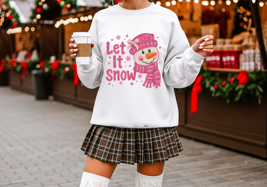 Let It Snow, Pink Yarn-like Snowman Print - Unisex Crew Neck Sweatshirt