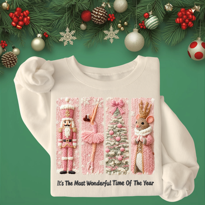 Xmas Nutcracker Pink Print - Unisex Crew Neck Sweatshirt or T-Shirt