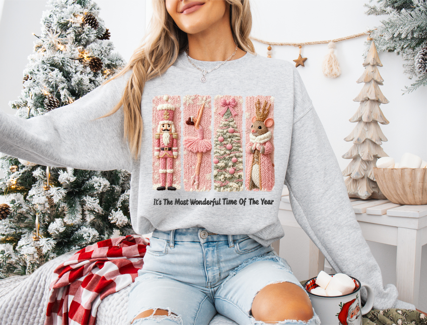 Christmas Nutcracker Yarn Style Print - Unisex Crew Neck Sweatshirt