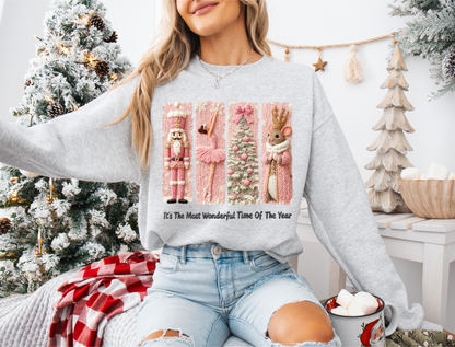 Xmas Nutcracker Pink Print - Unisex Crew Neck Sweatshirt or T-Shirt