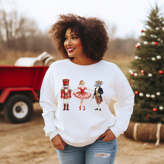 Red Hand-Painted Nutcracker Print - Unisex Crew Neck Sweatshirt
