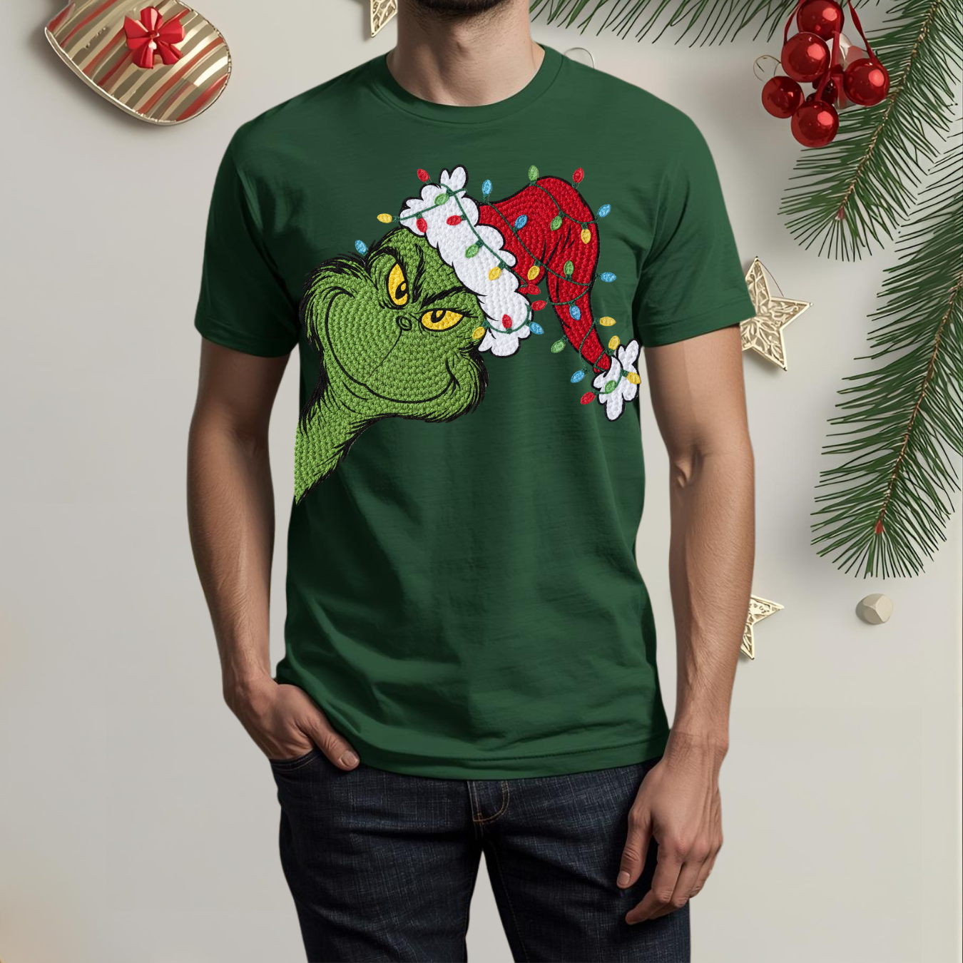 Retro Santa Green Guy - Unisex Crew Neck Sweatshirt or T-shirt