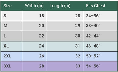 size chart measured in inches