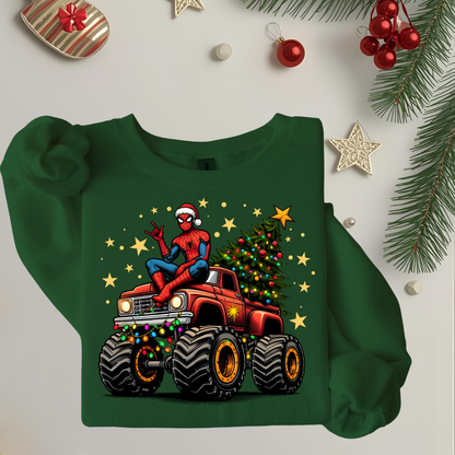 Superhero Xmas Monster Truck - Unisex Crew Neck Sweatshirt or T-Shirt
