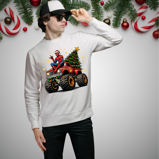 Superhero Christmas Monster Truck - Unisex Crew Neck Sweatshirt