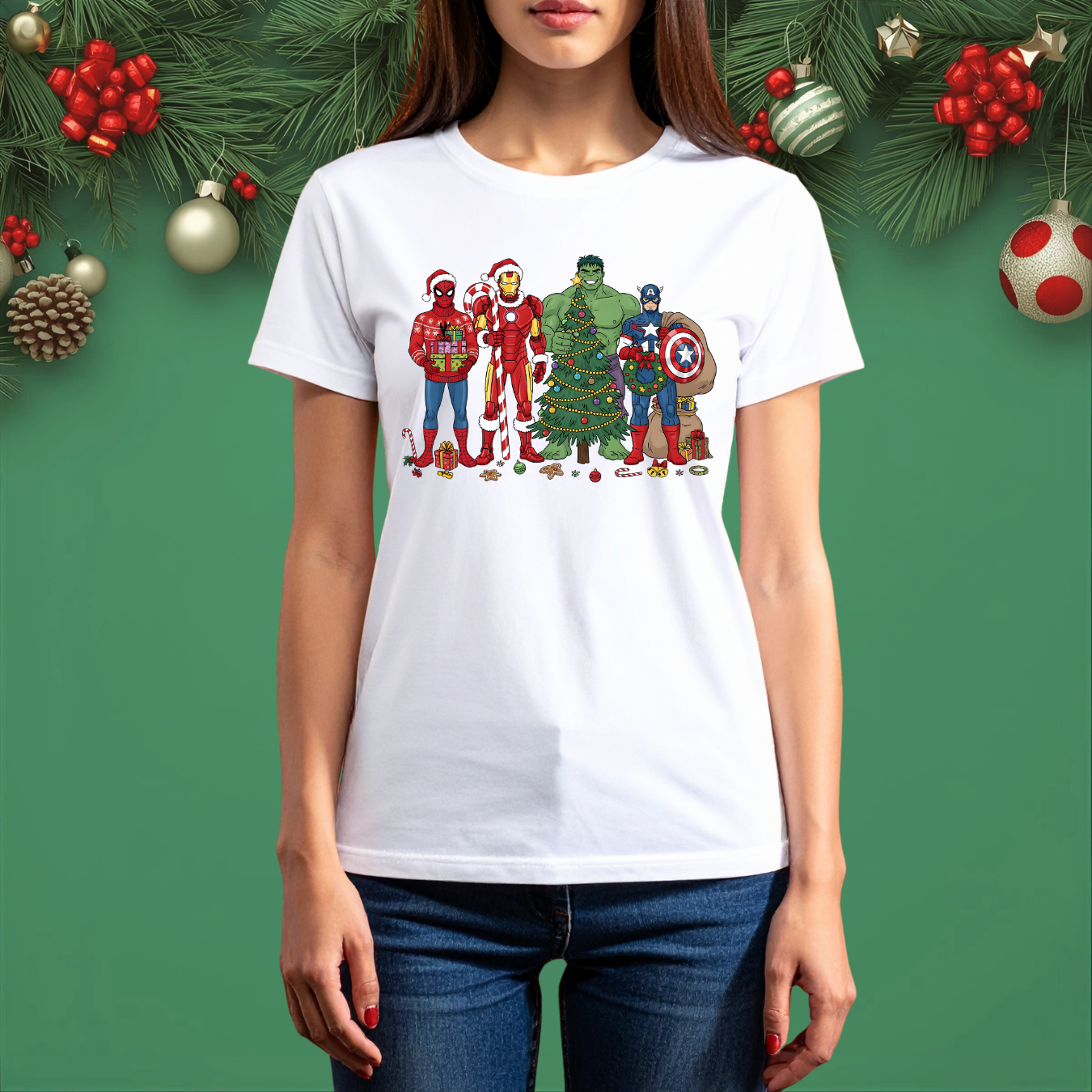 Superhero Friends Xmas - Unisex Crew Neck Sweatshirt or T-Shirt