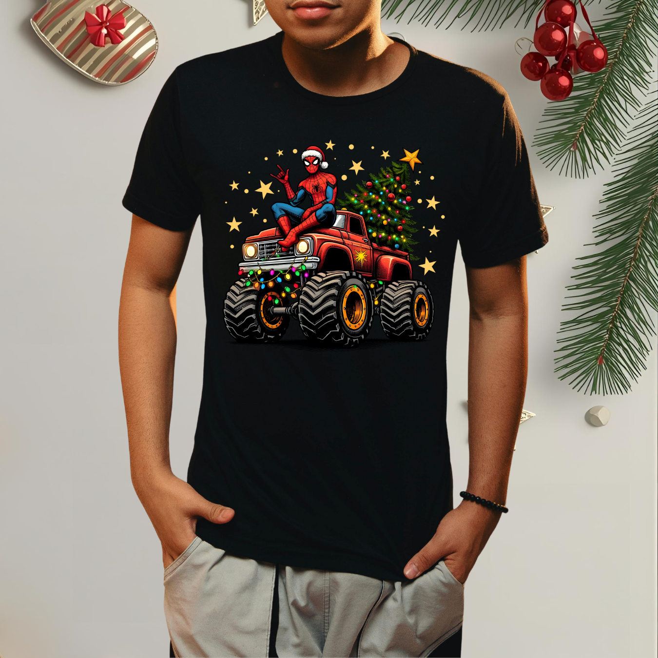 Superhero Xmas Monster Truck - Unisex Crew Neck Sweatshirt or T-Shirt