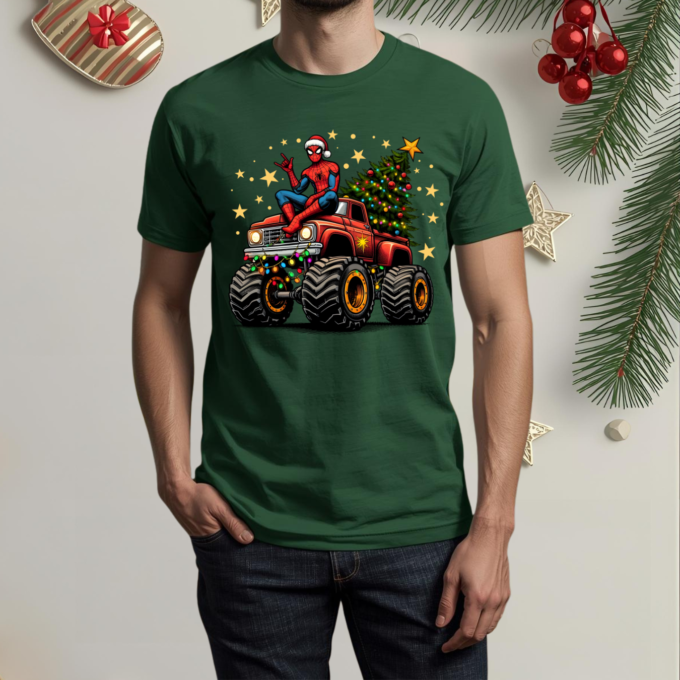 Superhero Xmas Monster Truck - Unisex Crew Neck Sweatshirt or T-Shirt