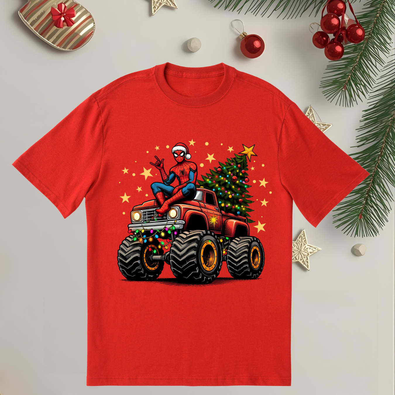Superhero Xmas Monster Truck - Unisex Crew Neck Sweatshirt or T-Shirt