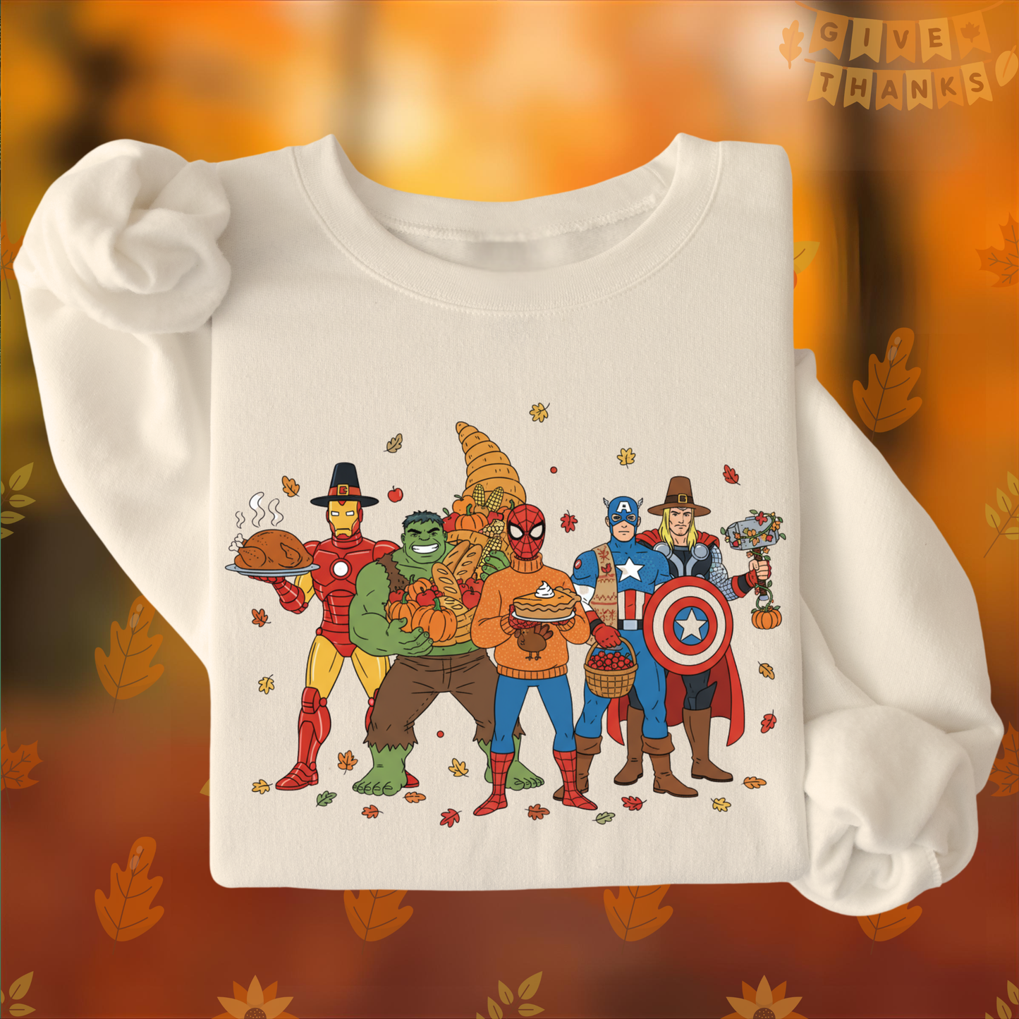 Classic Superhero Thanksgiving - Unisex Crew Neck Sweatshirt