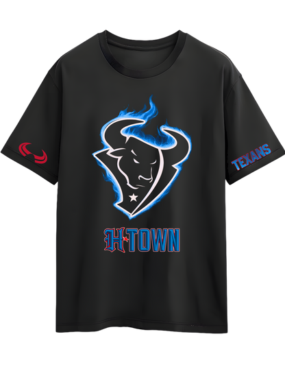 Custom Football Flaming Bull T-Shirt - Available in Light or Heavy cotton options