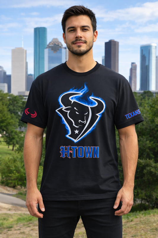 Custom Football Flaming Bull T-Shirt - Available in Light or Heavy cotton options