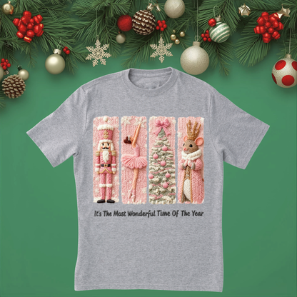 Xmas Nutcracker Pink Print - Unisex Crew Neck Sweatshirt or T-Shirt