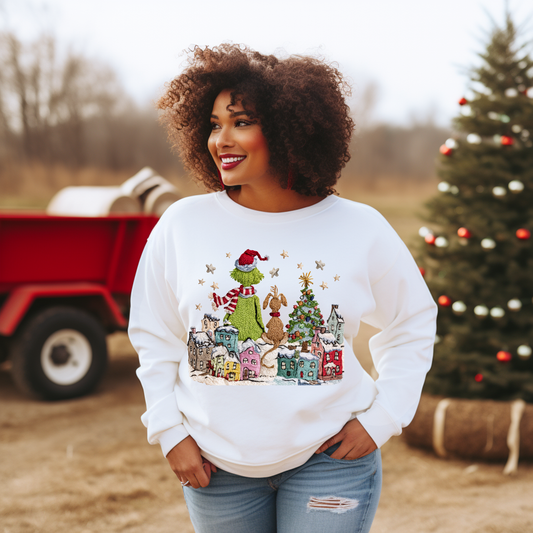 Christmas Town Yarn-like Print - Unisex Crew Neck Sweatshirt